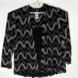 Karen Kwong Cardigan Jacket Womens Plus 16W Black Gold Long Sleeve Old Money